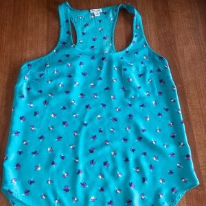 Splendid Teal Racerback Floral Tank Top Small